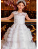 Beaded White Lace Tulle Ruffled Stunning Flower Girl Dress